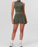 Women Sleeveless Vest Tennis Golf Lined Skirts Two Pieces Sets S-XL