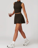 Women Sleeveless Vest Tennis Golf Lined Skirts Two Pieces Sets S-XL