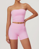 Woman Strapless Vest High Waist Shorts Sports Yoga Two Pieces Sets S-XL