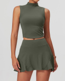 Women Sleeveless Vest Tennis Golf Lined Skirts Two Pieces Sets S-XL