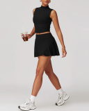 Women Sleeveless Vest Tennis Golf Lined Skirts Two Pieces Sets S-XL