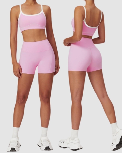 Women Sling Bra Fitness Outdoor Running Yoga Two-piece Shorts Sets S-XL