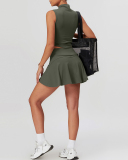 Women Sleeveless Vest Tennis Golf Lined Skirts Two Pieces Sets S-XL