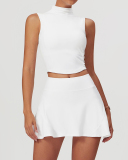 Women Sleeveless Vest Tennis Golf Lined Skirts Two Pieces Sets S-XL
