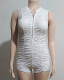 Fashion Women Sleeveless V-Neck Ruched Hot Girls Romper White S-2XL