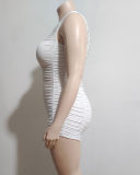 Fashion Women Sleeveless V-Neck Ruched Hot Girls Romper White S-2XL