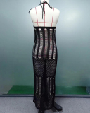Women Halter Neck Sexy See Through Mesh Beach Dress Black S-2XL