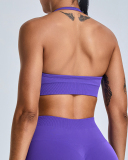 Factory Price Women Seamless Halter Neck Running Shorts Sets Yoga Two-piece Set S-XL