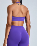 Factory Price Women Seamless Halter Neck Running Shorts Sets Yoga Two-piece Set S-XL