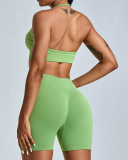 Factory Price Women Seamless Halter Neck Running Shorts Sets Yoga Two-piece Set S-XL