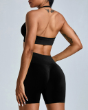 Factory Price Women Seamless Halter Neck Running Shorts Sets Yoga Two-piece Set S-XL