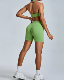 Factory Price Women Seamless Halter Neck Running Shorts Sets Yoga Two-piece Set S-XL