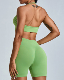 Factory Price Women Seamless Halter Neck Running Shorts Sets Yoga Two-piece Set S-XL