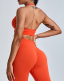 Factory Price Women Seamless Halter Neck Running Shorts Sets Yoga Two-piece Set S-XL