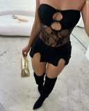 Strapless Lace See Through Women Short Dress S-L