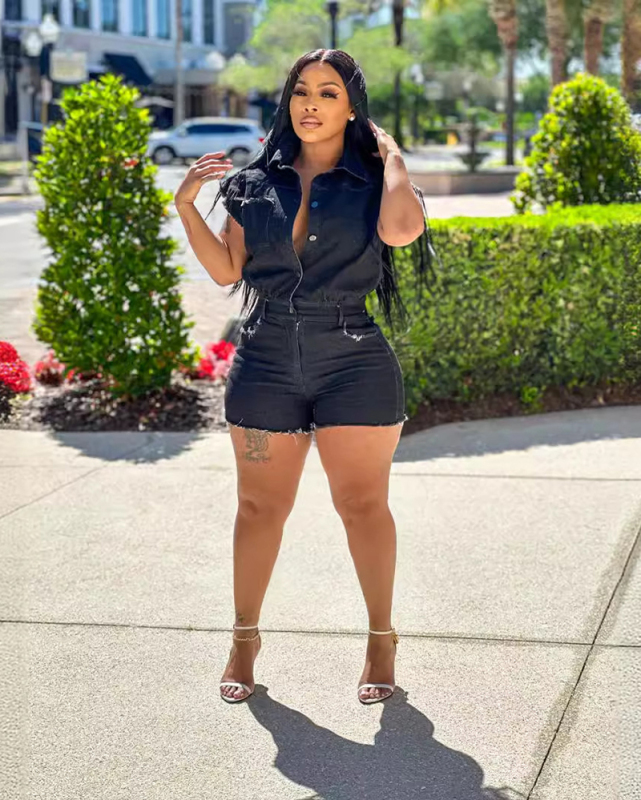 Black Jean Wholesale Women Summer Jumpsuit S-XXL