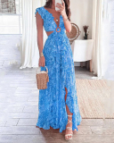 Floral Printed V-neck Fashion Summer Dress S-3XL