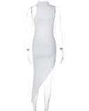 Women Summer New Sexy Sleeveless Hollow Out Irregular One-piece Dress White Black S-L
