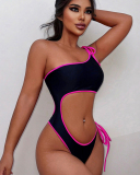 Single Shoulder Black One Piece Swimsuit S-L