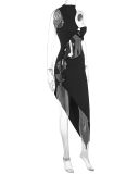 Women Summer New Sexy Sleeveless Hollow Out Irregular One-piece Dress White Black S-L