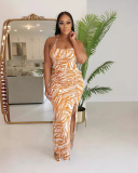 Orange Printed Wholesale Summer Dress S-XXL