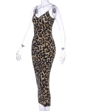 Women Summer Sling V Neck Snake Leopard Printed Maxi Dress S-2XL