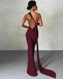 Solid Color Sleeveless Sexy Backless Women One-piece Maxi Dress S-L