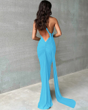 Solid Color Sleeveless Sexy Backless Women One-piece Maxi Dress S-L