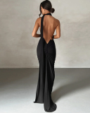 Solid Color Sleeveless Sexy Backless Women One-piece Maxi Dress S-L