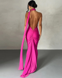 Solid Color Sleeveless Sexy Backless Women One-piece Maxi Dress S-L