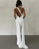 Solid Color Sleeveless Sexy Backless Women One-piece Maxi Dress S-L
