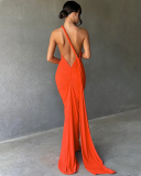 Solid Color Sleeveless Sexy Backless Women One-piece Maxi Dress S-L