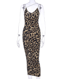 Women Summer Sling V Neck Snake Leopard Printed Maxi Dress S-2XL