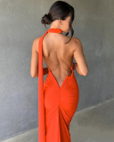 Solid Color Sleeveless Sexy Backless Women One-piece Maxi Dress S-L
