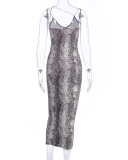 Women Summer Sling V Neck Snake Leopard Printed Maxi Dress S-2XL