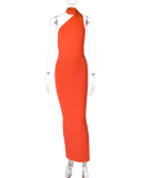 Solid Color Sleeveless Sexy Backless Women One-piece Maxi Dress S-L