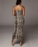 Women Summer Sling V Neck Snake Leopard Printed Maxi Dress S-2XL