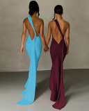 Solid Color Sleeveless Sexy Backless Women One-piece Maxi Dress S-L