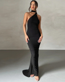 Solid Color Sleeveless Sexy Backless Women One-piece Maxi Dress S-L