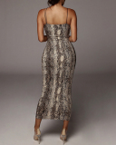 Women Summer Sling V Neck Snake Leopard Printed Maxi Dress S-2XL
