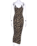 Women Summer Sling V Neck Snake Leopard Printed Maxi Dress S-2XL
