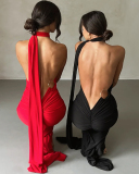 Solid Color Sleeveless Sexy Backless Women One-piece Maxi Dress S-L