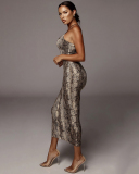 Women Summer Sling V Neck Snake Leopard Printed Maxi Dress S-2XL
