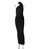Solid Color Sleeveless Sexy Backless Women One-piece Maxi Dress S-L