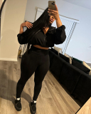 Autumn New Sexy Drawstring Waist Long Sleeve Crop Top High Waist Tight Pants Set for Women Black Green Purple Red S-L
