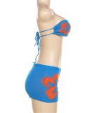 Blue Knitted Women Fashion Beach Two Piece Short Set S-L