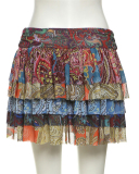 Summer New Fashionable Women's Sexy Cake Skirt High Waist Retro Printed Half Length Skirt S-L