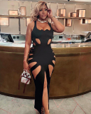 Summer Women's New Fashionable Hollow Out Black Dress S-L