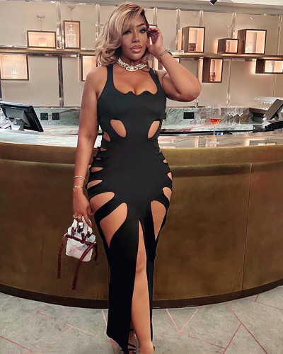 Summer Women's New Fashionable Hollow Out Black Dress S-L