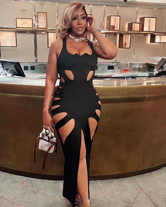 Summer Women's New Fashionable Hollow Out Black Dress S-L